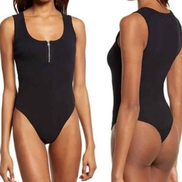 All Saints Tops - FREE with order*All Saints Ribbed Zipper Detail Body Suit (Coral)